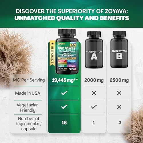 Sea Moss 7000mg Black Seed Oil 4000mg Ashwagandha 2000mg Turmeric 2000mg ZoyavaBuy Supplements Australia