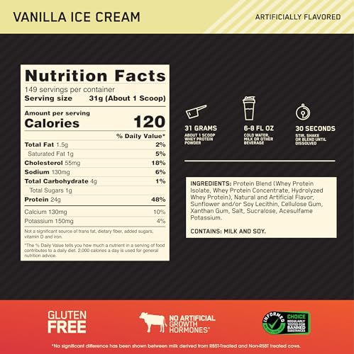 Optimum Nutrition Gold Standard 100% Whey Protein Powder, Vanilla Ice Cream, 10 Pound Optimum NutritionBuy Supplements Australia