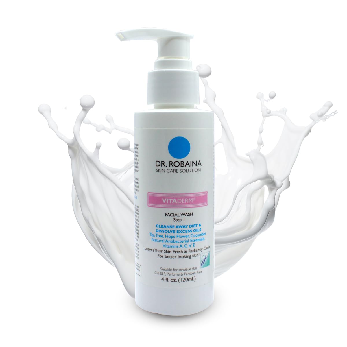 Dr. Robaina VITADERM™ Step 1 Facial Wash for Acne Reduction, Redness Relief & Gentle Daily Cleansing with Aloe Vera, Vitamins A, C & E. Suitable for Acne-Prone Skin, Made in the USA, 4 fl. oz Dr. Robaina buy supplements Au