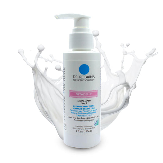 Dr. Robaina VITADERM™ Step 1 Facial Wash for Acne Reduction, Redness Relief & Gentle Daily Cleansing with Aloe Vera, Vitamins A, C & E. Suitable for Acne-Prone Skin, Made in the USA, 4 fl. oz Dr. Robaina buy supplements Au