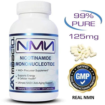 MAAC10 NMN Supplement Real Nicotinamide Mononucleotide (NMN 125mg Capsules). The Most Powerful NAD+ Precursor More Stable Than Riboside. We use 99% Pure Pharmaceutical Grade Stabilized NMN (30 Count) MAAC10Buy Supplements Australia