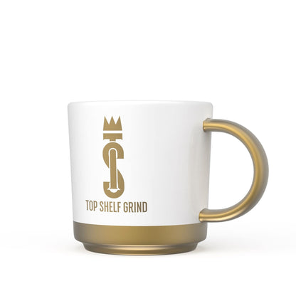 Top Shelf Grind Coffee Mug - The Prosperity Cup (Drink & Grow Rich) - White & Gold Join Top Shelf GrindBuy Supplements Australia