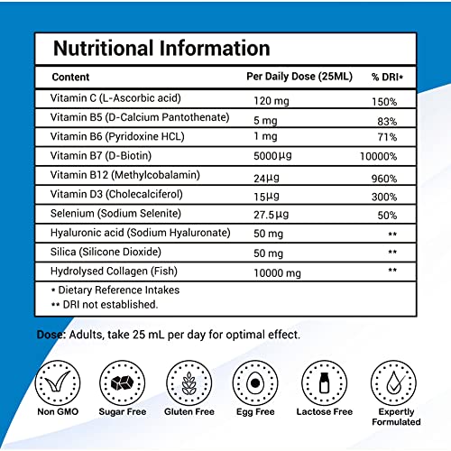 Marine Collagen Liquid 10000mg Sugar Free Berry Flavour, Hydrolysed Peptides, Hyaluronic Acid, Biotin, Silica, Vitamin C, Healthy Skin PharmanostixBuy Supplements Australia