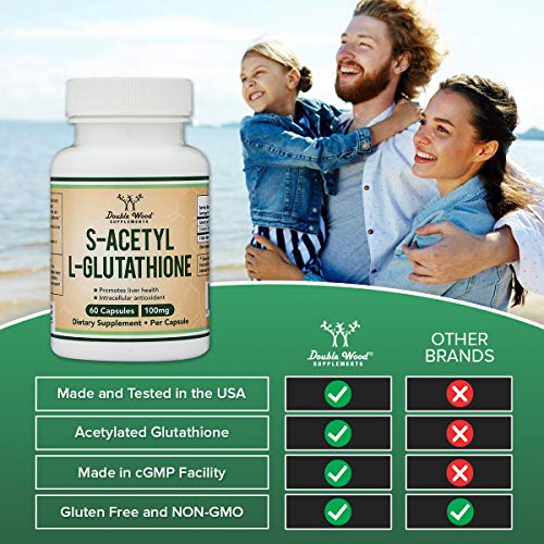 S-Acetyl L-Glutathione Capsules - 100mg, Manufactured and Tested in The USA, 60 Count Double Wood SupplementsBuy Supplements Australia