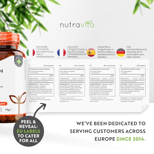 Vitamin B12 1000mcg - 365 High Strength Vegan Tablets (1 Year Supply) - Max Strength NutravitaBuy Supplements Australia