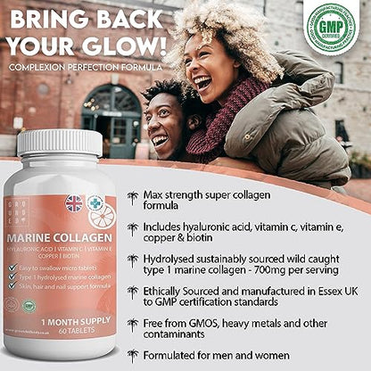 Hydrolysed Marine Collagen 700mg with Hyaluronic Acid, Vitamin C, Vitamin E, Copper & Biotin G R O U N D E D COFFEE SCRUBBuy Supplements Australia