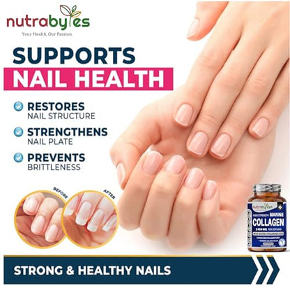 High Strength Marine Collagen 2400mg with Hyaluronic Acid 100mg, Biotin, Vitamin C, D3, B12 and Silica NUTRABYTESBuy Supplements Australia