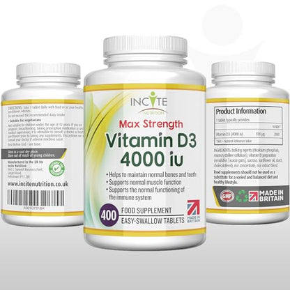 Vitamin D3 4000 iu - Vitamin D Tablets - 1 Year Supply Tablets - Vegetarian - Vitamin D Incite NutritionBuy Supplements Australia