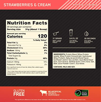 Optimum Nutrition Gold Standard 100% Whey Protein Powder, Strawberries & Cream Optimum NutritionBuy Supplements Australia
