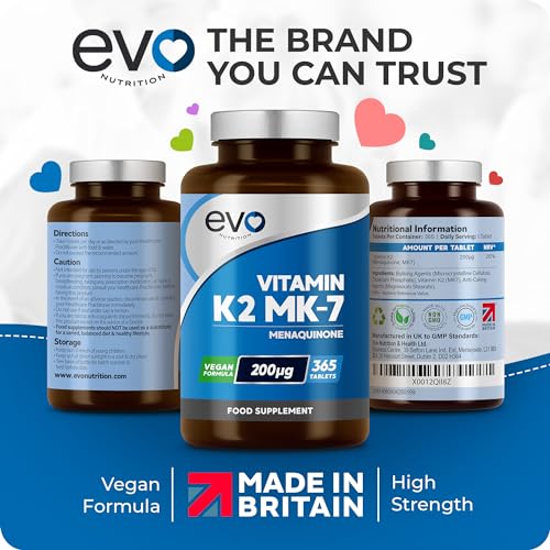 EVO NUTRITION Vitamin K2 MK-7 200mcg | 365 Vegetarian and Vegan Tablets EVO NUTRITIONBuy Supplements Australia