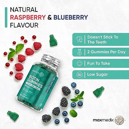 Biotin Gummies 5000mcg - with Vitamin A, B, C, D, E & Selenium – 120 Hair Nails and Skin maxmedixBuy Supplements Australia
