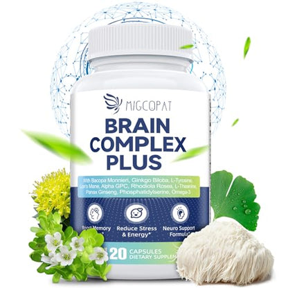 Brain Supplements for Memory and Focus | Nootropic with Bacopa Monnieri, Lion's Mane, Alpha GPC, Ginkgo Biloba | Mental Clarity & Cognitive Support | Vitamin B6 & B12 Neuro Health - Non-GMO, 120 Caps MigcopatBuy Supplements Australia