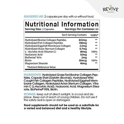 Multi Collagen Protein Capsules - Types I, II, III, V & X - Hydrolysed Grass Fed Bovine, Wild Caught Marine Revive NaturalsBuy Supplements Australia