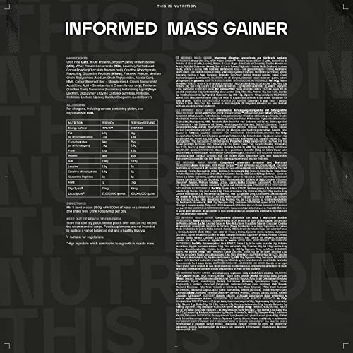 Bulk Informed Mass, Mass Gainer, Whey Protein Shake, Double Chocolate, 3 kg, Packaging May Vary BulkBuy Supplements Australia