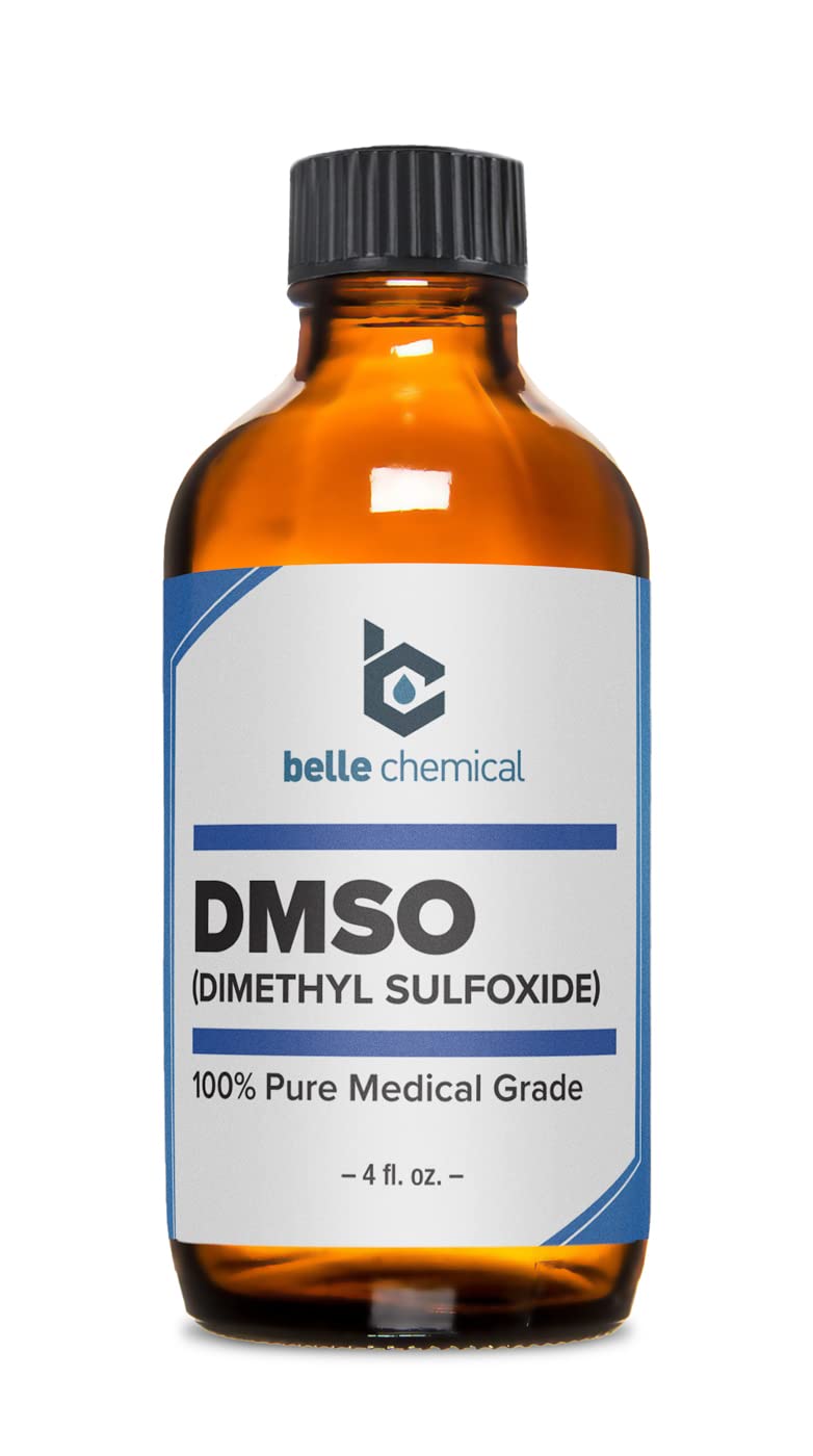 Bottle of DMSO (Dimethyl Sulfoxide) with a label on a white background