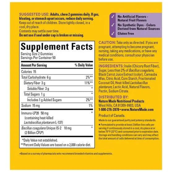 Nature Made Triple Action Biotic Gummy, 100 Gummies, Combined Prebiotic, Probiotic and PostBiotic, 50 Day Supply Nature MadeBuy Supplements Australia