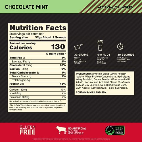 Optimum Nutrition Gold Standard 100% Whey Protein Powder, Chocolate Mint, 2 Pound Optimum NutritionBuy Supplements Australia