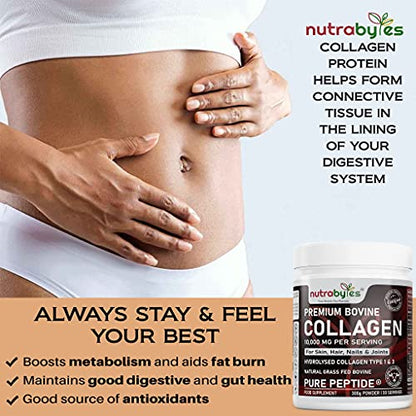 Pure Hydrolysed Collagen Powder 10000mg Bovine Type 1 & 3 Unflavoured|High Strength Protein Peptides for Women & Men NUTRABYTESBuy Supplements Australia