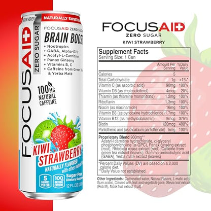 FOCUSAID ZERO SUGAR Nootropics Blend, Alpha-GPC, GABA, 100mg Natural Caffeine from Green Tea, Yerba Mate, Vitamin B-Complex, Keto-Friendly, No Artificial Sweeteners, 12 Fl Oz (Pack of 24) LIFEAIDBuy Supplements Australia