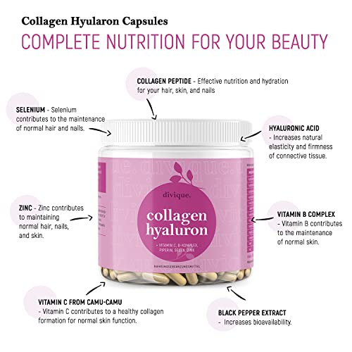 Collagen Capsules Divique Collagen Hyaluron 1500mg Collagen Peptides Type 1, 2, 3, 5, 10 DiviqueBuy Supplements Australia