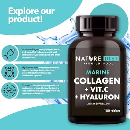 Nature Diet - Marine Collagen with Hyaluronic Acid and Vitamin C, 180 tablets, 500 mg , Peptan F , Fish Collagen Nature DietBuy Supplements Australia