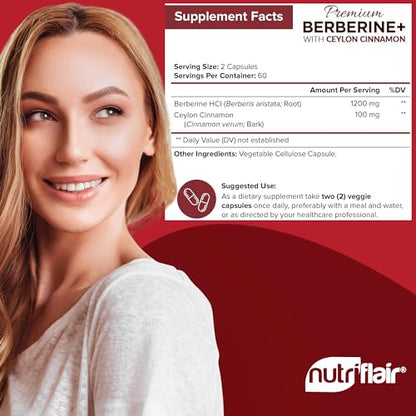NutriFlair Premium Berberine HCL 1200mg, 120 Capsules - Plus Pure True Ceylon Cinnamon NutriFlairBuy Supplements Australia