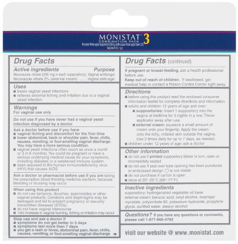 Monistat 3 Vaginal Antifungal Combination Pack, 3 Suppositories with Disposable Applicators MonistatBuy Supplements Australia