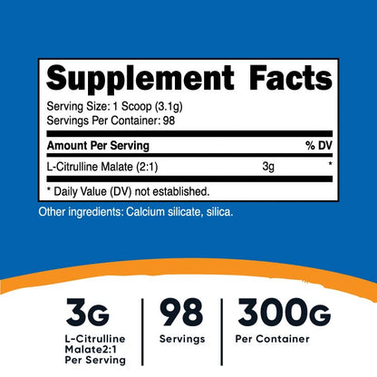 Nutricost L-Citrulline Malate 300G (2 Pack) - Pure L-Citrulline Powder, 3000mg Per Serving - L-Citrulline Malate