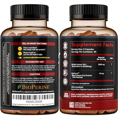 Pure Himalayan Shilajit Capsules Supplement (60,000mg+ Absorption Enhancer+50% Rainbow Nutrients, LLCBuy Supplements Australia