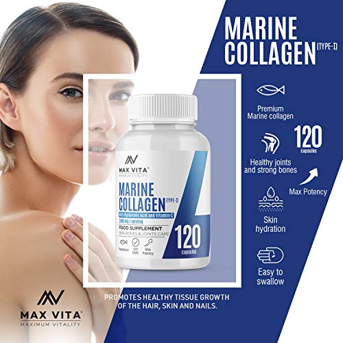 Marine Collagen Type 1 2400mg - 120 Capsules Supplement with Hyaluronic Acid and Vitamin C MAX VITA MAXIMUM VITALITYBuy Supplements Australia