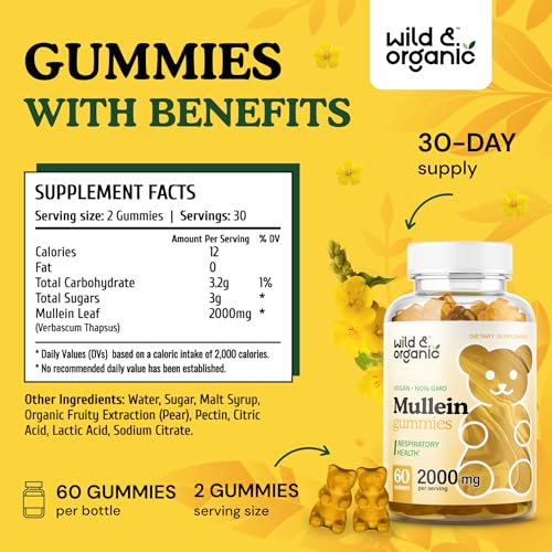 Wild & Organic Mullein Gummies - Daily Dietary Supplement for Respiratory, Digestive Wild & OrganicBuy Supplements Australia