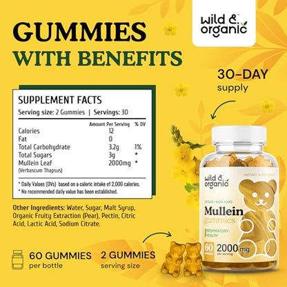 Wild & Organic Mullein Gummies - Daily Dietary Supplement for Respiratory, Digestive Wild & OrganicBuy Supplements Australia