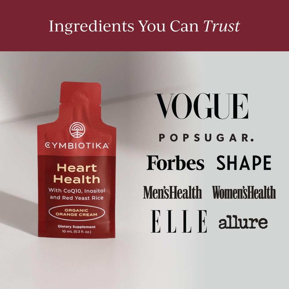 CYMBIOTIKA Heart Health Supplement with CoQ10, Red Yeast Rice & Inositol, Gluten Free Supplements to Support Circulation & Aging, Organic Orange Cream Flavor, 30 Pack CYMBIOTIKABuy Supplements Australia