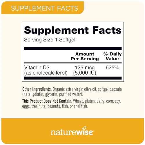 NatureWise Vitamin D3 5000iu (125 mcg) Healthy Muscle Function, and Immune Support NatureWiseBuy Supplements Australia