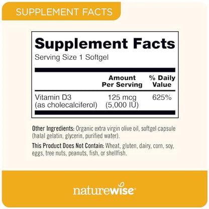 NatureWise Vitamin D3 5000iu (125 mcg) Healthy Muscle Function, and Immune Support NatureWiseBuy Supplements Australia