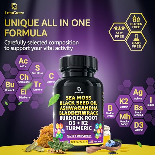 LetaGreen Irish Sea Moss Capsules – 120 Wildcrafted Sea Moss Pills with Black Seed Oil LetaGreenBuy Supplements Australia