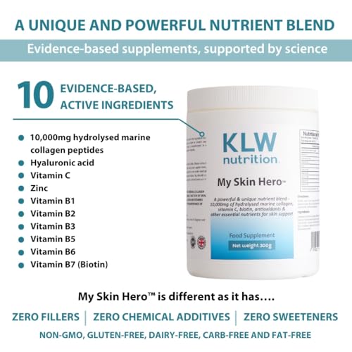 Marine Collagen Powder 10,000mg - with Vitamin C, Zinc, Biotin, Hyaluronic Acid - No fillers, sweeteners or additives KLW NutritionBuy Supplements Australia