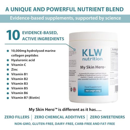 Marine Collagen Powder 10,000mg - with Vitamin C, Zinc, Biotin, Hyaluronic Acid - No fillers, sweeteners or additives KLW NutritionBuy Supplements Australia