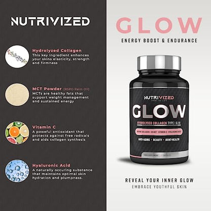 Nutrivized Glow Hydrolysed Type 1&3 Collagen with Premium Pure C8 MCT Oil - Vitamin C & Hyaluronic Acid NutrivizedBuy Supplements Australia