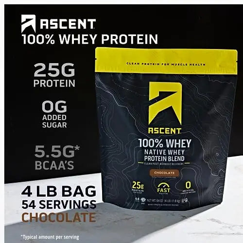 Ascent 100% Whey Protein Powder - Post Workout Whey Protein Isolate, Zero Artificial Flavors & Sweeteners Ascent