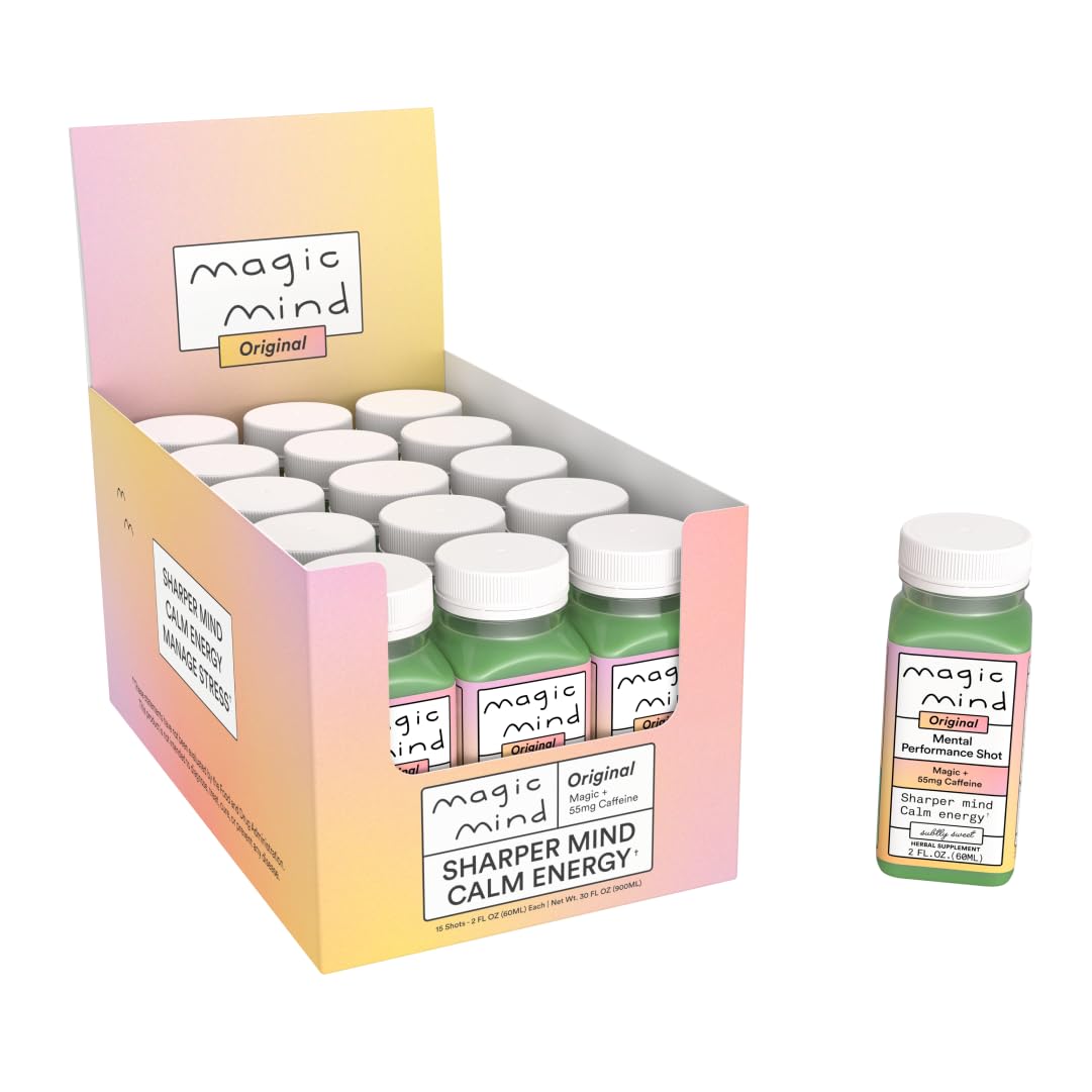 Magic Mind Energy And Focus Drink Shots - Stress Relieving, No Jitters, Ashwagandha, Vitamin B12, Vitamin C, Matcha Green Tea, Functional Mushrooms - 2 FL Oz (15 Pack) Magic MindBuy Supplements Australia