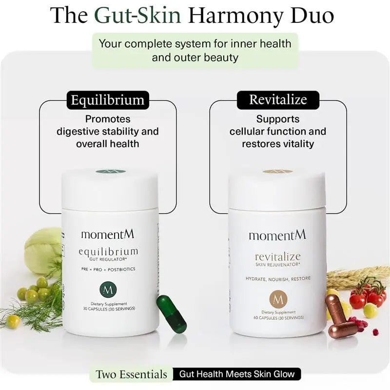momentM Equilibrium 3-in-1 Probiotics for Women & Men Digestive Health, Prebiotics and Probiotics for Women with HOWARU Strains, Postbiotics & Fennel for Bloat & Gut Health,12.5B CFU, 30 Capsules momentMBuy Supplements Australia