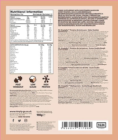 SimplyGo Whey Protein Powder | 900g | Simply Add 30g to Water, Juice or Shakes (Cookie Dough) Simply SupplementsBuy Supplements Australia
