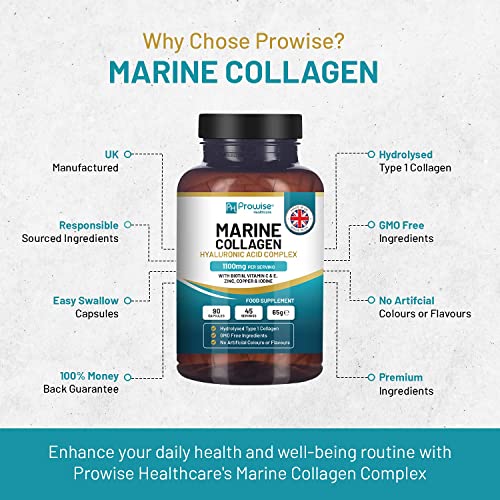 Marine Collagen with Hyaluronic Acid 1100mg | 90 Collagen Capsules High Strength for Women & Men PH PROWISE HealthcareBuy Supplements Australia