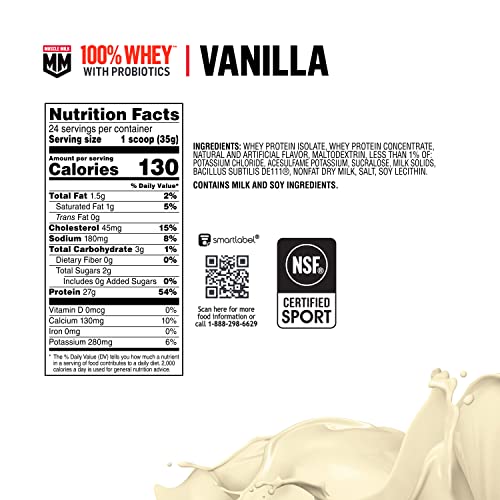 Muscle Milk 100% Whey With Probiotics Protein Powder, Vanilla, 1.85 Pound, 23 Servings Muscle MilkBuy Supplements Australia