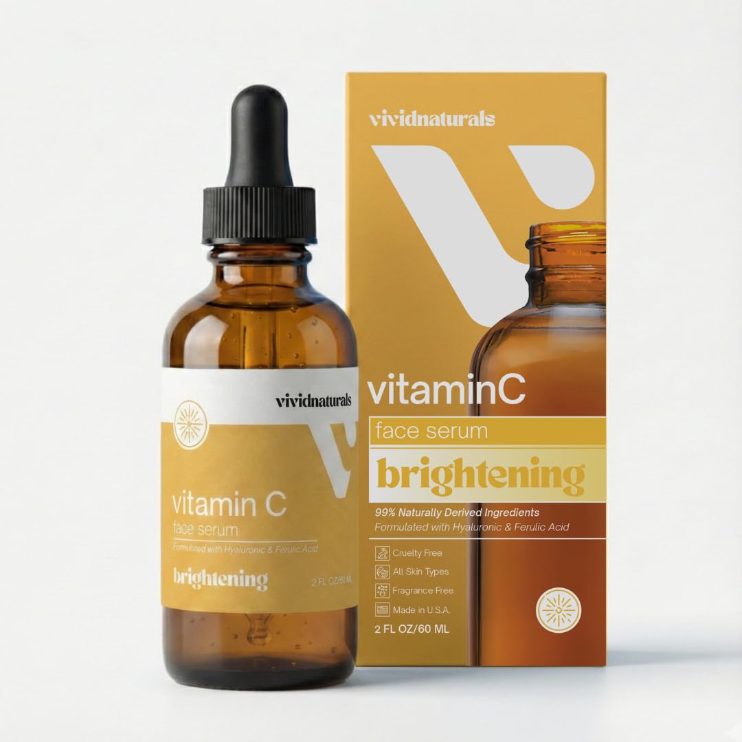 Vivid Naturals Vitamin C Serum For Face With Hyaluronic and Ferulic Acid 60ml Made In USA - Lightweight Non-Sticky Vit C Serum Face for Hydrating Brighter Smooth Fresh Skin Glow Fast Absorbing Vivid Naturals buy supplements Au