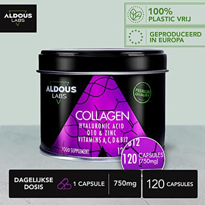 120 Capsules - Collagen with Hyaluronic Acid + Coenzyme Q10 + Vitamin C, A, D and B12 + Zinc Aldous LabsBuy Supplements Australia