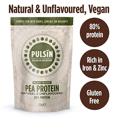 Pulsin - Unflavoured Vegan Pea Protein Powder - 250g - 8.0g Protein, 0g Carbs, 41 Kcals Per Serving PulsinBuy Supplements Australia