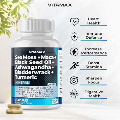 Sea Moss 3000mg Maca 1000mg Black Seed Oil 2000mg Ashwagandha 1000mg Bladderw VitamaxBuy Supplements Australia