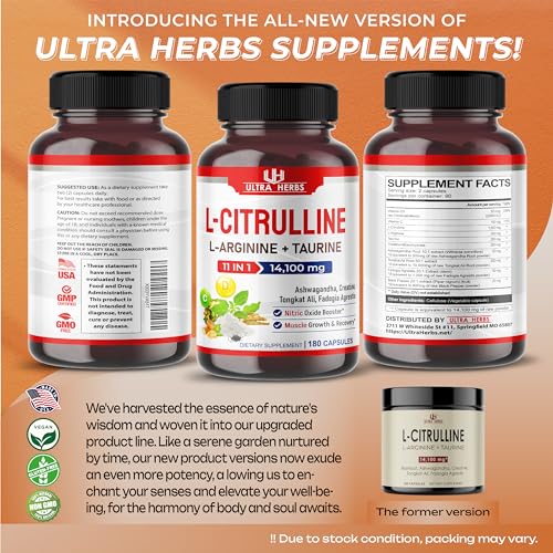 L-Citrulline 14,100 mg 11 in 1 with L-Arginine + Taurine, Ashwagandha, Creatine, Tongkat Ali ULTRA HERBSBuy Supplements Australia